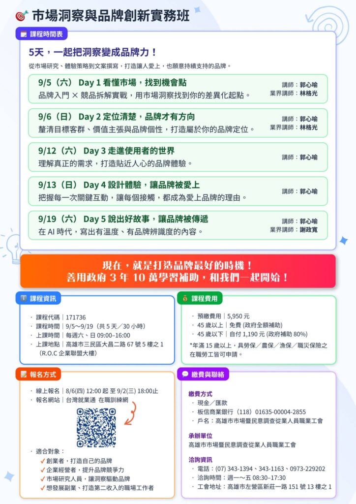 2026市場洞察與品牌創新實務班招生中｜掌握品牌思維與市場趨勢，打造企業競爭力-課程介紹